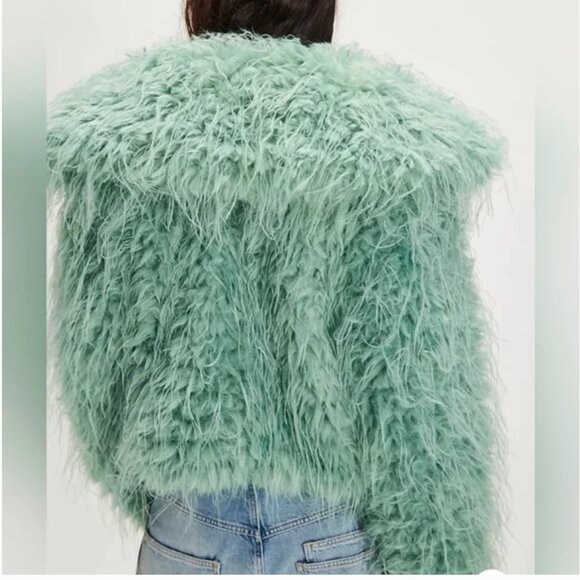Free People NWT Moonlight Oversized Faux Fur Extra Soft Jacket Mint Green size L - Picture 4 of 6